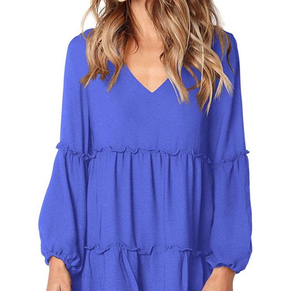 Blue Ruffle Shift Dress - Picture 2 of 8
